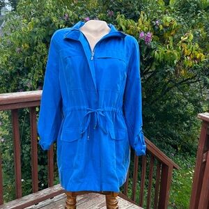 Chico's Vibrant Blue Utility Jacket- 100% Silk Size Large